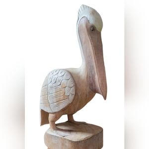 Pelican Sculpture handmade wood painted Nautical Coastal